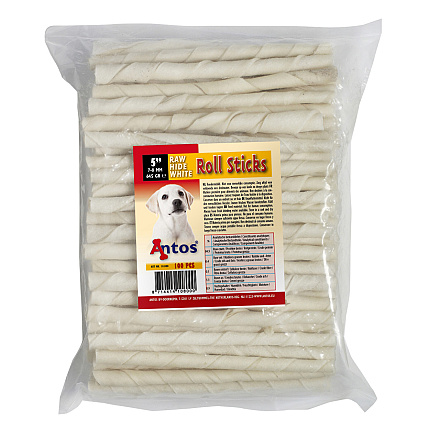 Antos Rawhide White Roll sticks <br>13 cm 7-8 mm 100 st